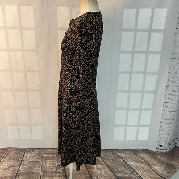 Lands End Brown Black Abstract Slip On Long Sleeve Business Casual Dress Small - Picture 6 of 9